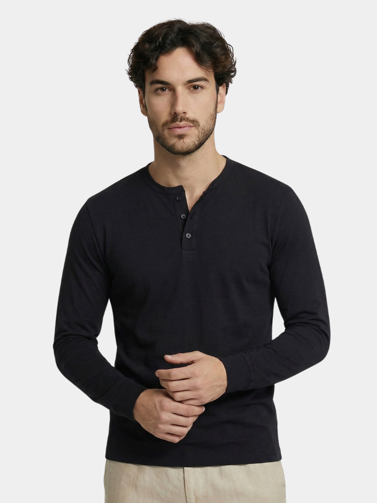 Minimalistische Henley Hals Lange Mouw T-Shirt