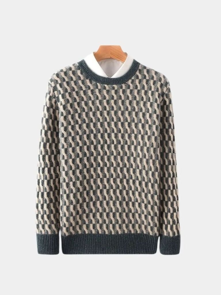 100% Wol Geometrische Crew Neck Pullover Sweater