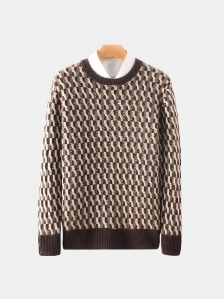 100% Wol Geometrische Crew Neck Pullover Sweater