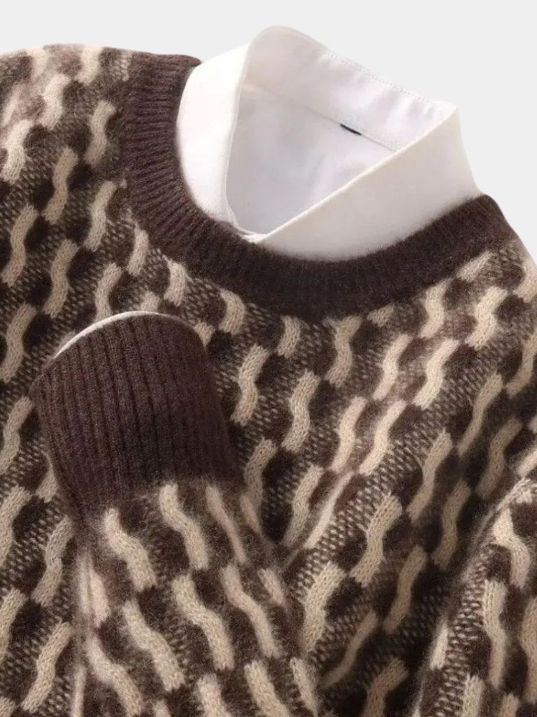 100% Wol Geometrische Crew Neck Pullover Sweater