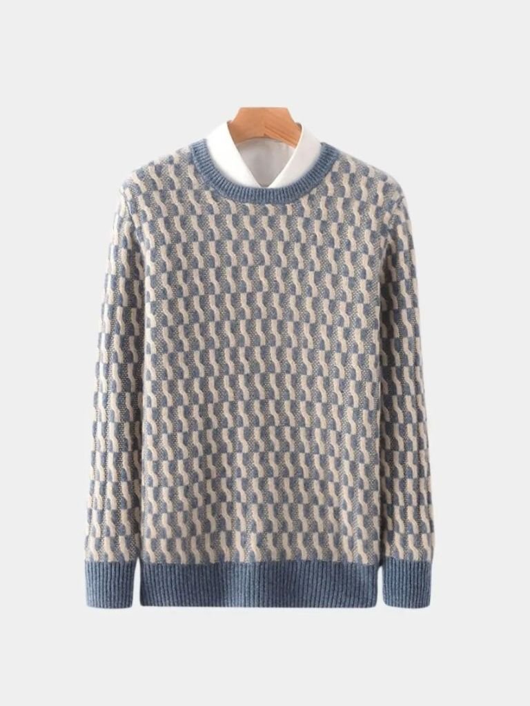 100% Wol Geometrische Crew Neck Pullover Sweater