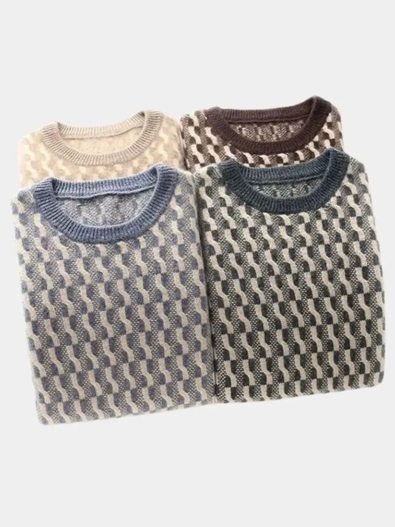 100% Wol Geometrische Crew Neck Pullover Sweater