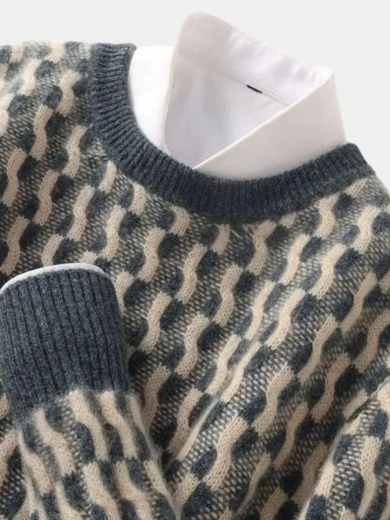100% Wol Geometrische Crew Neck Pullover Sweater