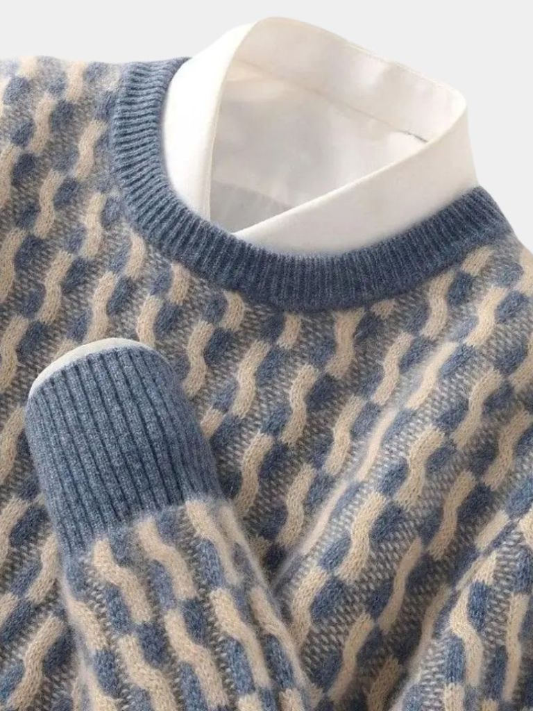 100% Wol Geometrische Crew Neck Pullover Sweater