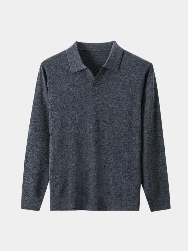 100% Wol Gebreide V-hals Turndown Polo Pullover