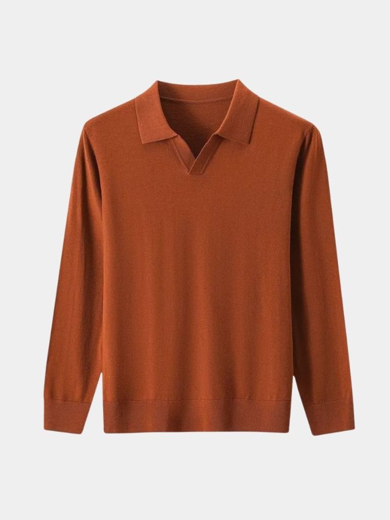 100% Wol Gebreide V-hals Turndown Polo Pullover