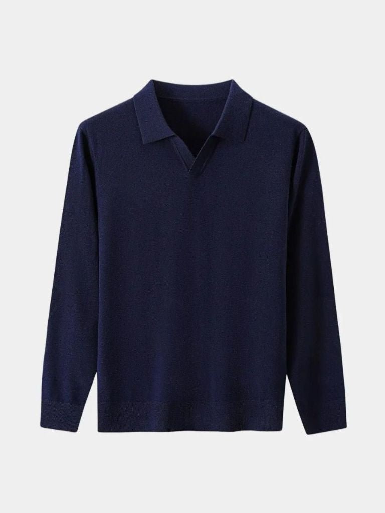 100% Wol Gebreide V-hals Turndown Polo Pullover