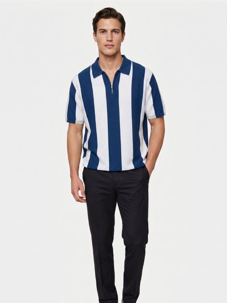 Marine Gestreepte Polo