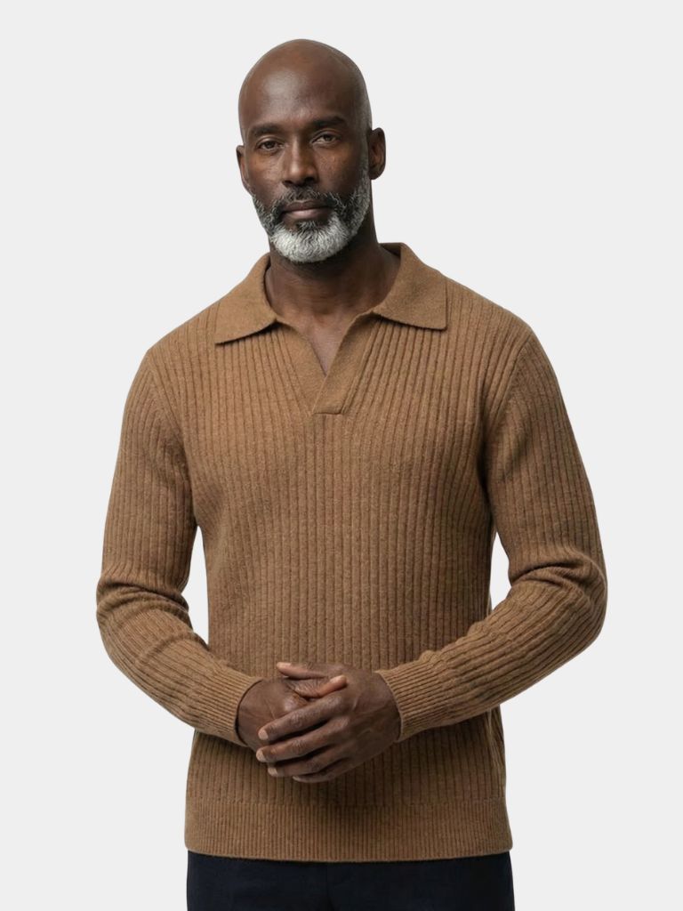 V-hals Polo Pullover Geribbeld