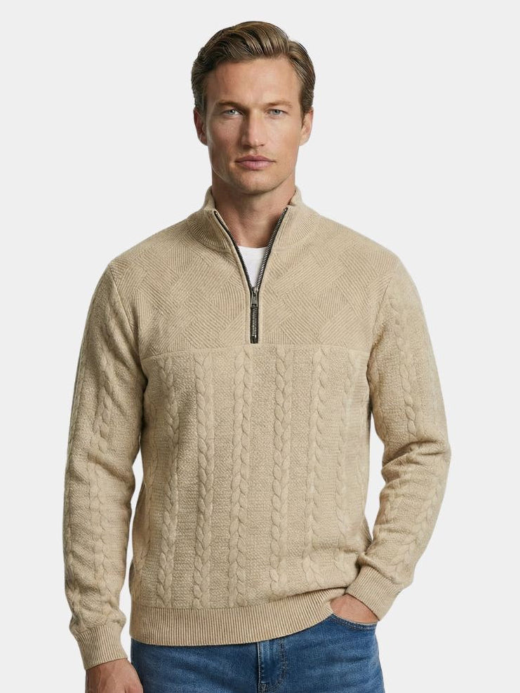 Essentiële Henley Hoge Kraag Kwart Rits Pullover