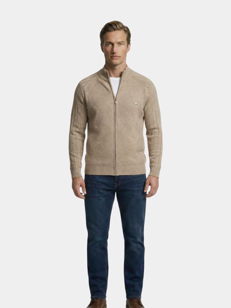 Gebreide Rits Jacquard Effen Kleur Cardigan Trui