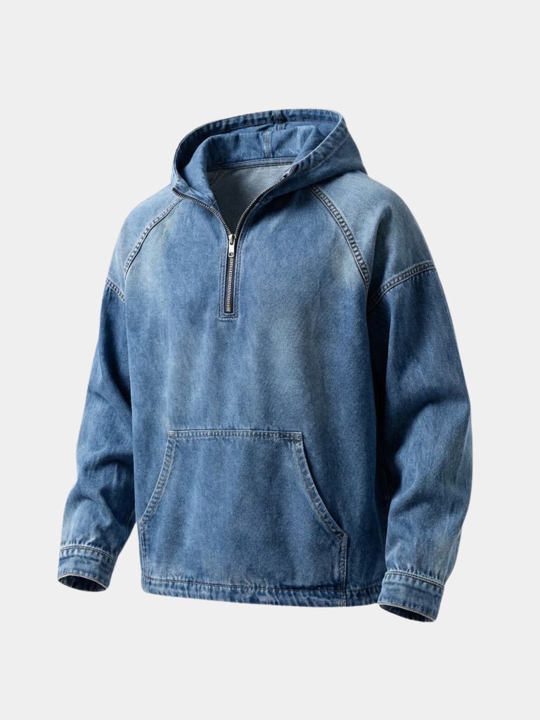 Artisan Denim Smock Quarter Zip Hooded Jacket