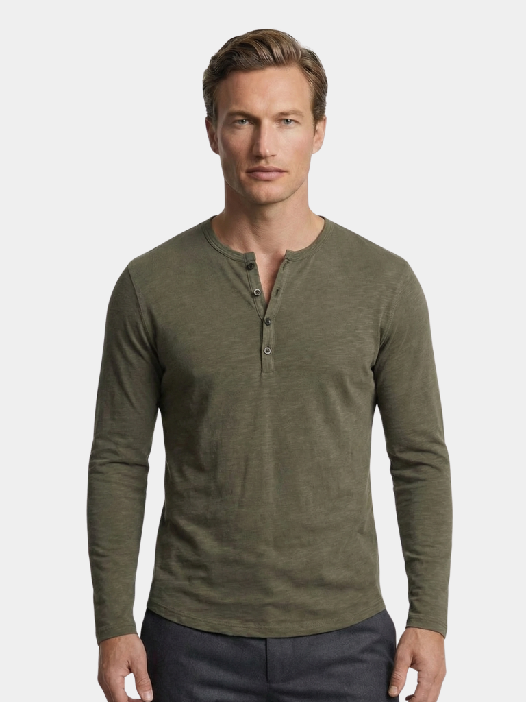 Henley Hals Lange Mouw T-Shirt