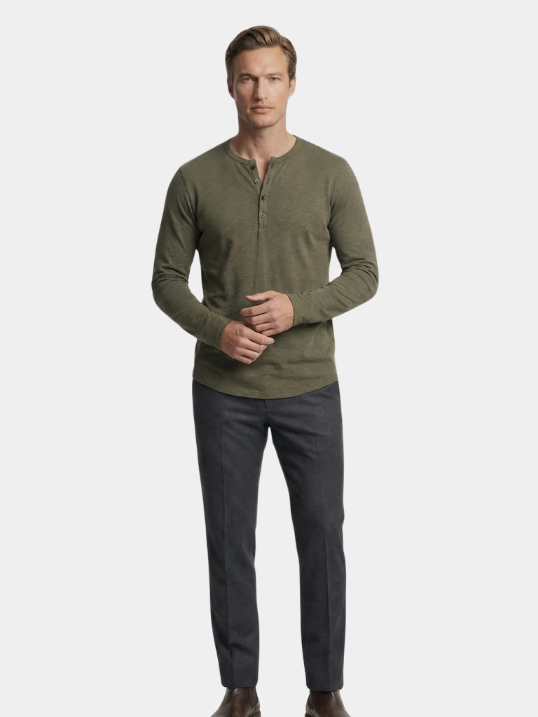 Henley Hals Lange Mouw T-Shirt