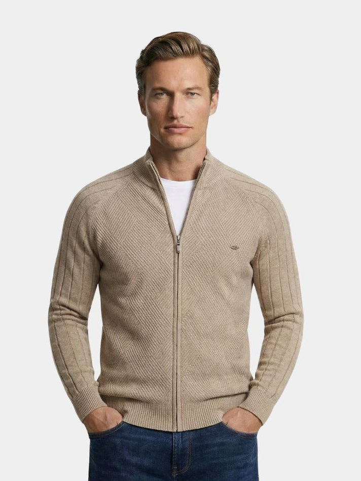 Gebreide Rits Jacquard Effen Kleur Cardigan Trui