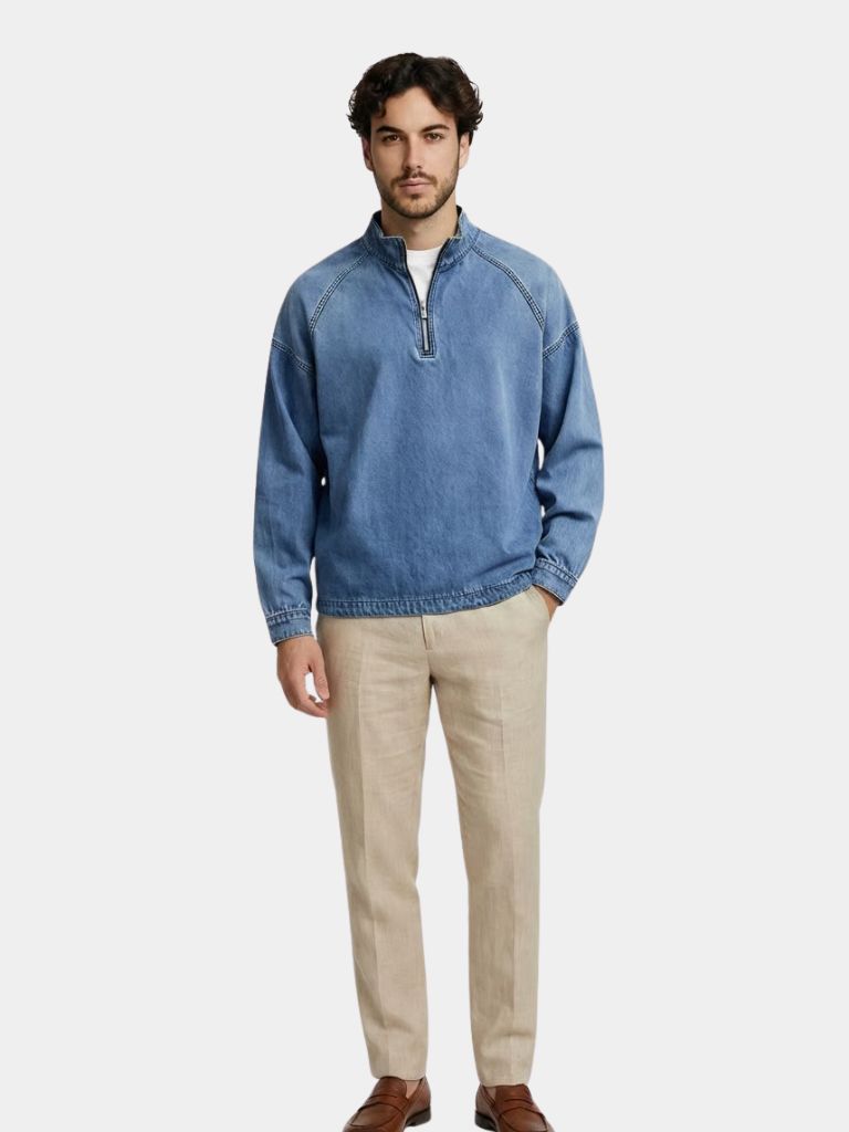 Stonewash Denim Kwart Rits Jacket