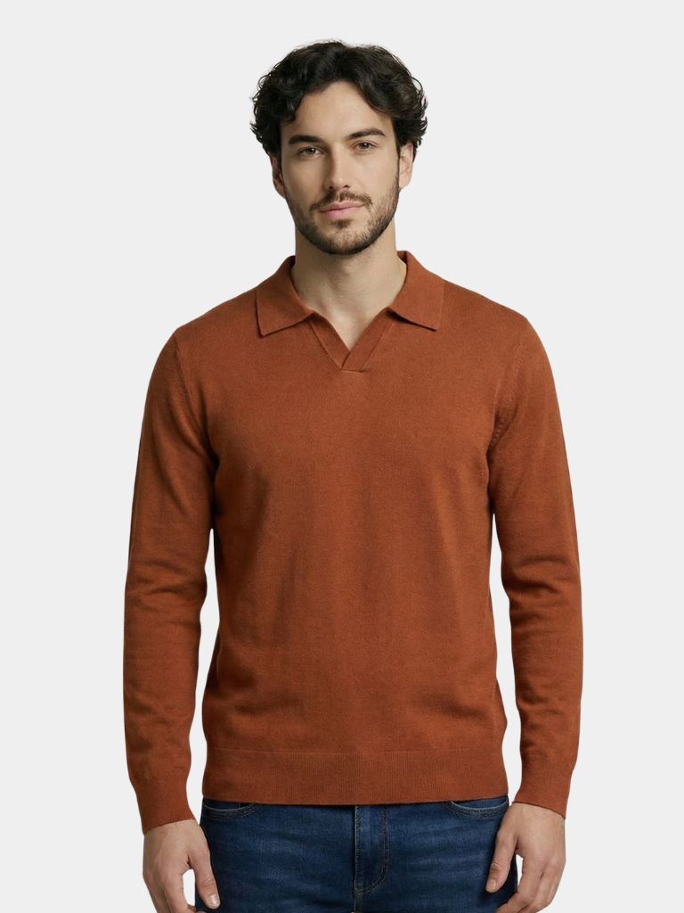 100% Wol Gebreide V-hals Turndown Polo Pullover