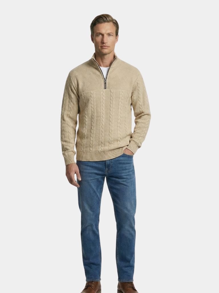 Essentiële Henley Hoge Kraag Kwart Rits Pullover