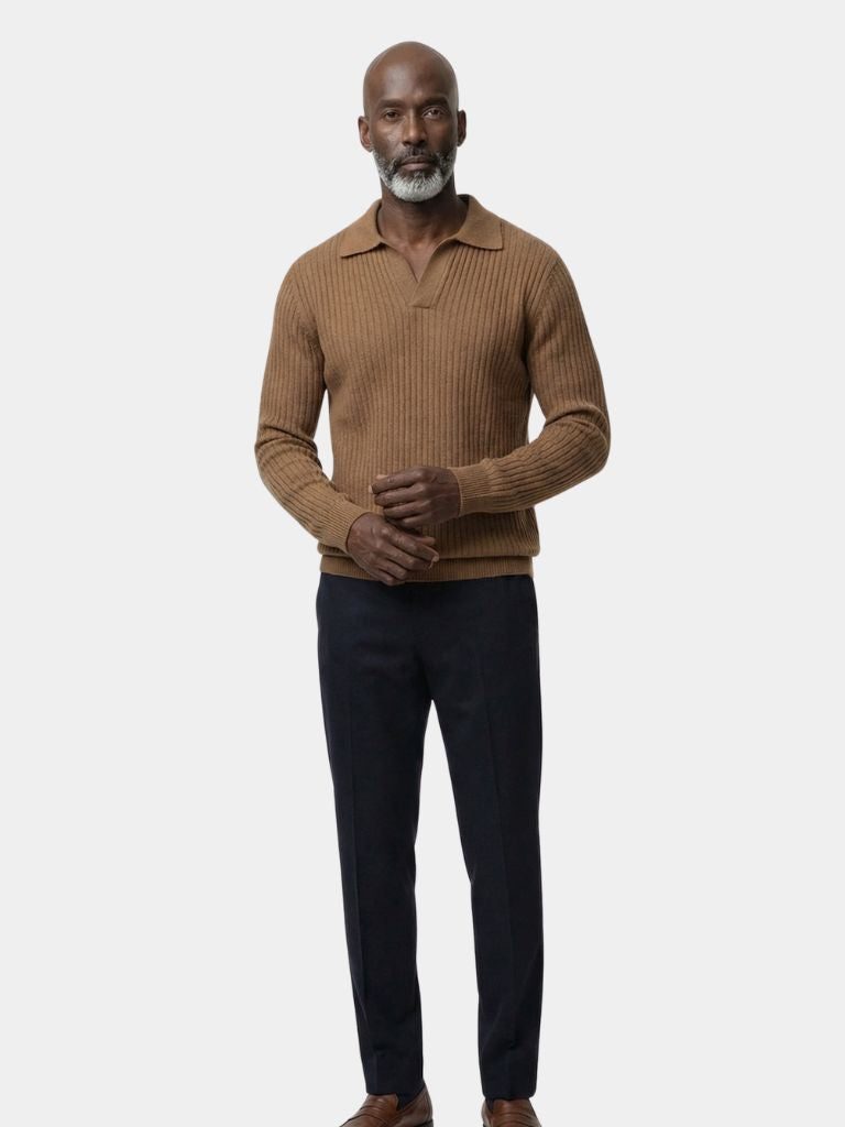 V-hals Polo Pullover Geribbeld