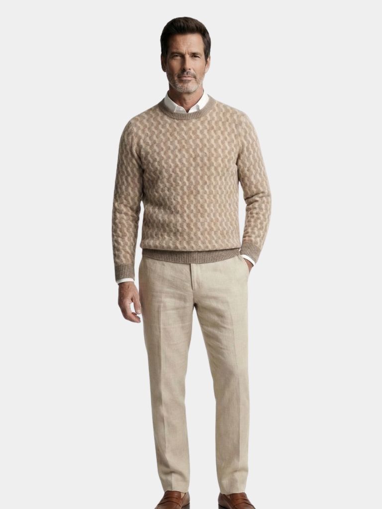 100% Wol Geometrische Crew Neck Pullover Sweater
