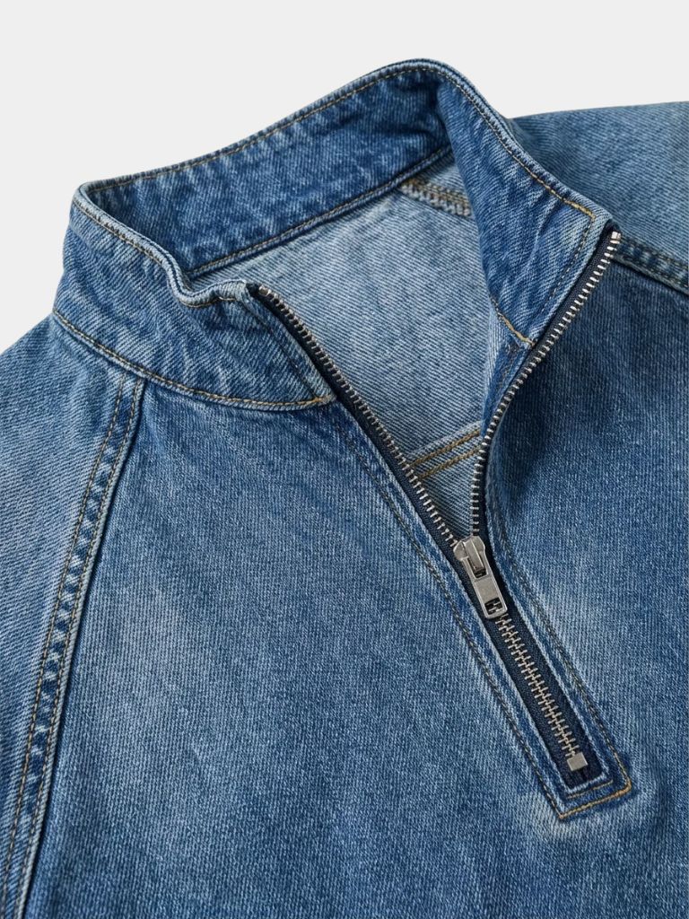 Stonewash Denim Kwart Rits Jacket