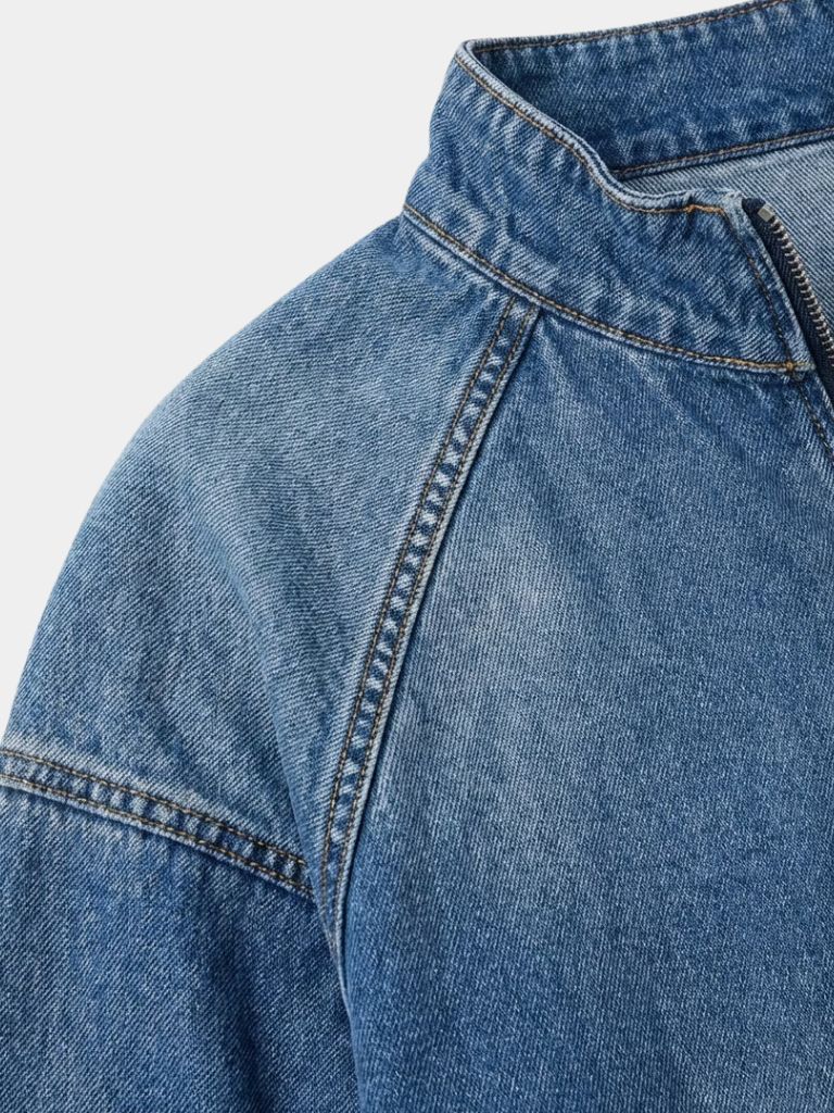 Stonewash Denim Kwart Rits Jacket