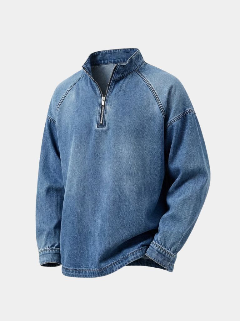 Stonewash Denim Kwart Rits Jacket