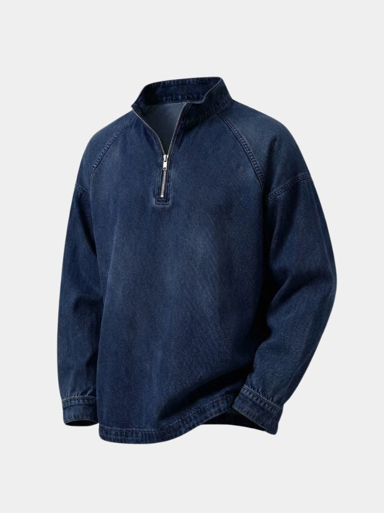 Stonewash Denim Kwart Rits Jacket