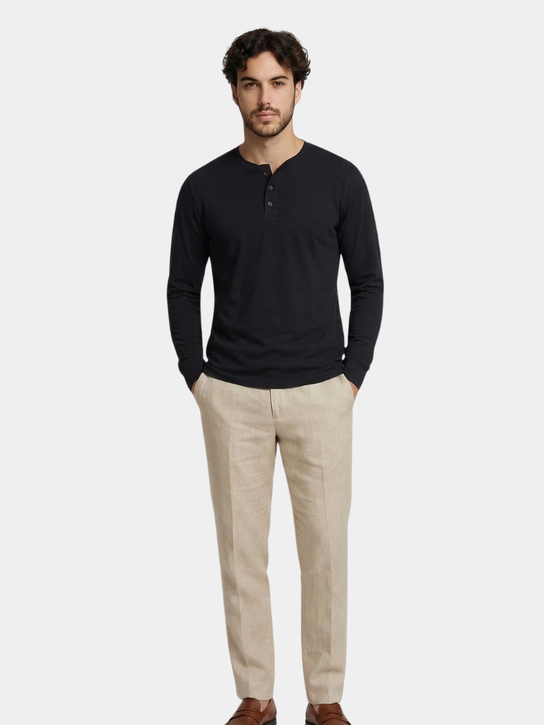Minimalistische Henley Hals Lange Mouw T-Shirt