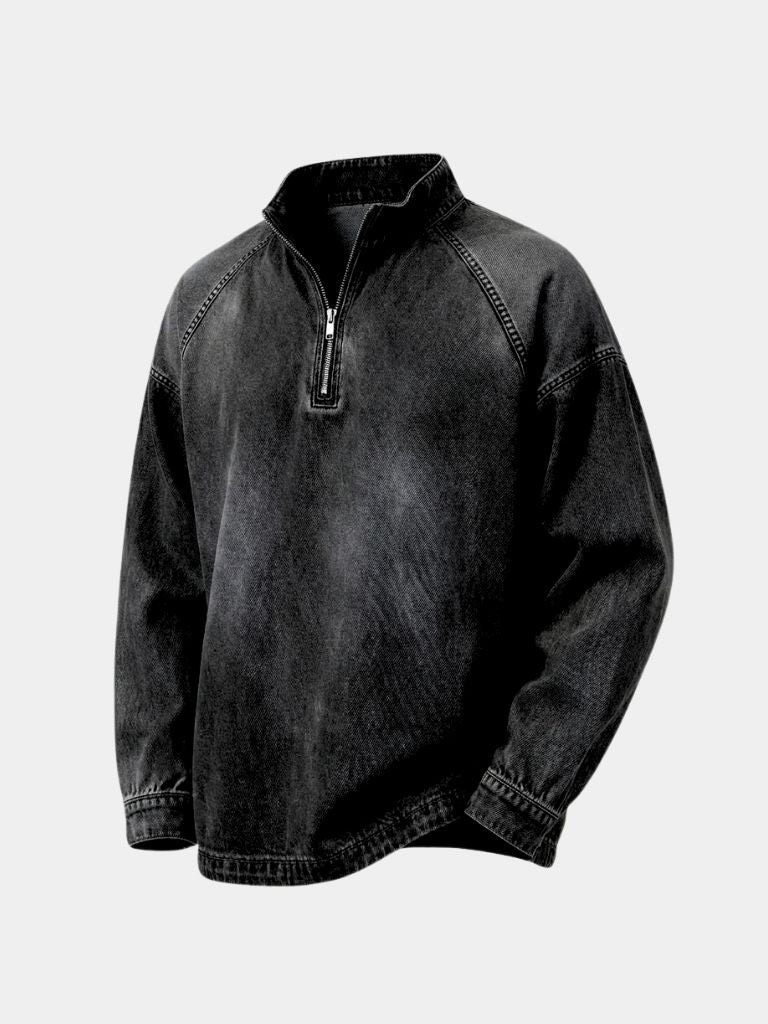 Stonewash Denim Kwart Rits Jacket