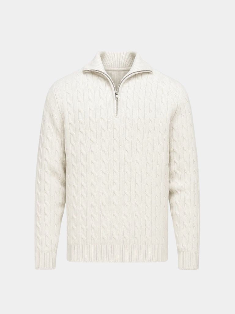 Premium Kabelgebreide Zip-Hals Trui