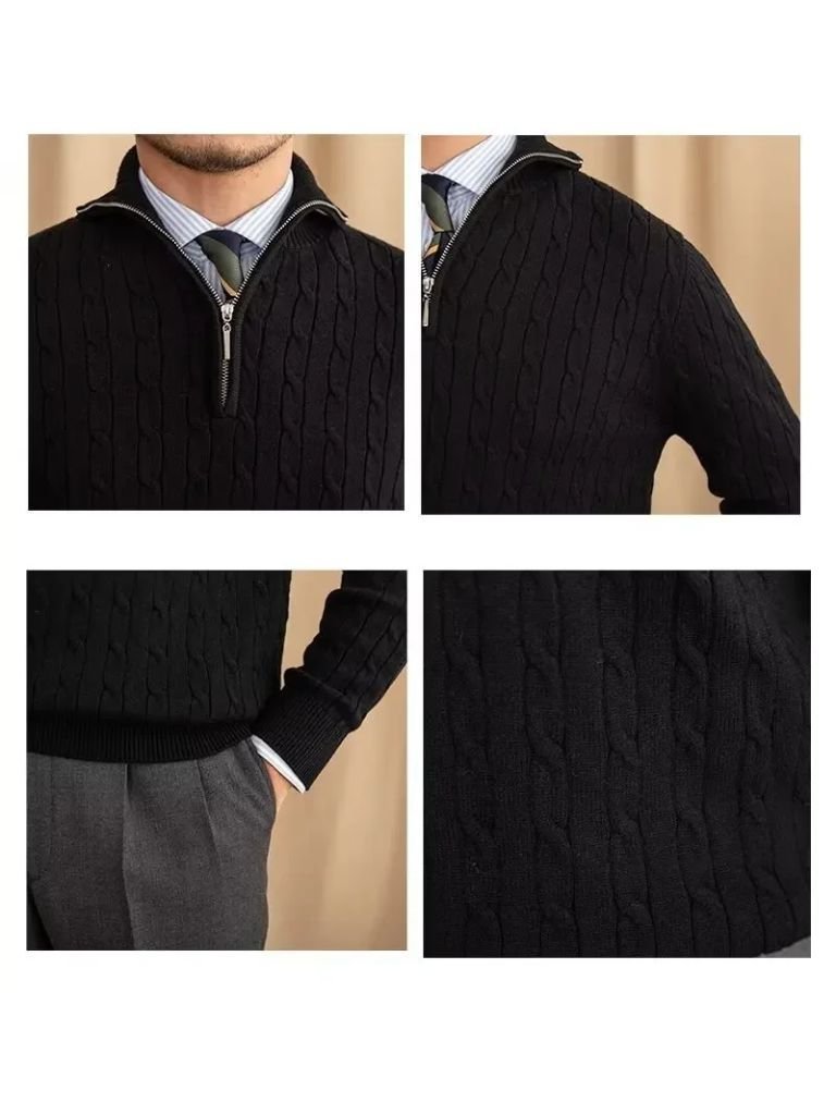 Premium Kabelgebreide Zip-Hals Trui