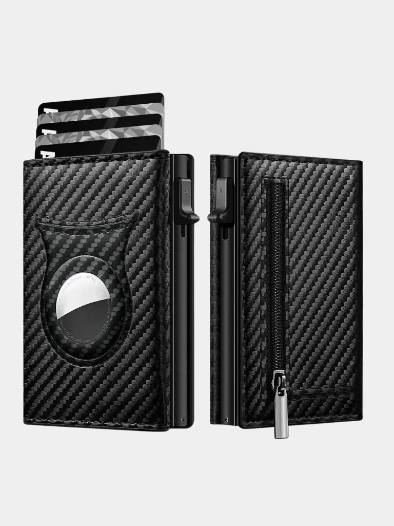 Carbon Fiber Portemonnee met Air Tag Houder RFID Blokkering