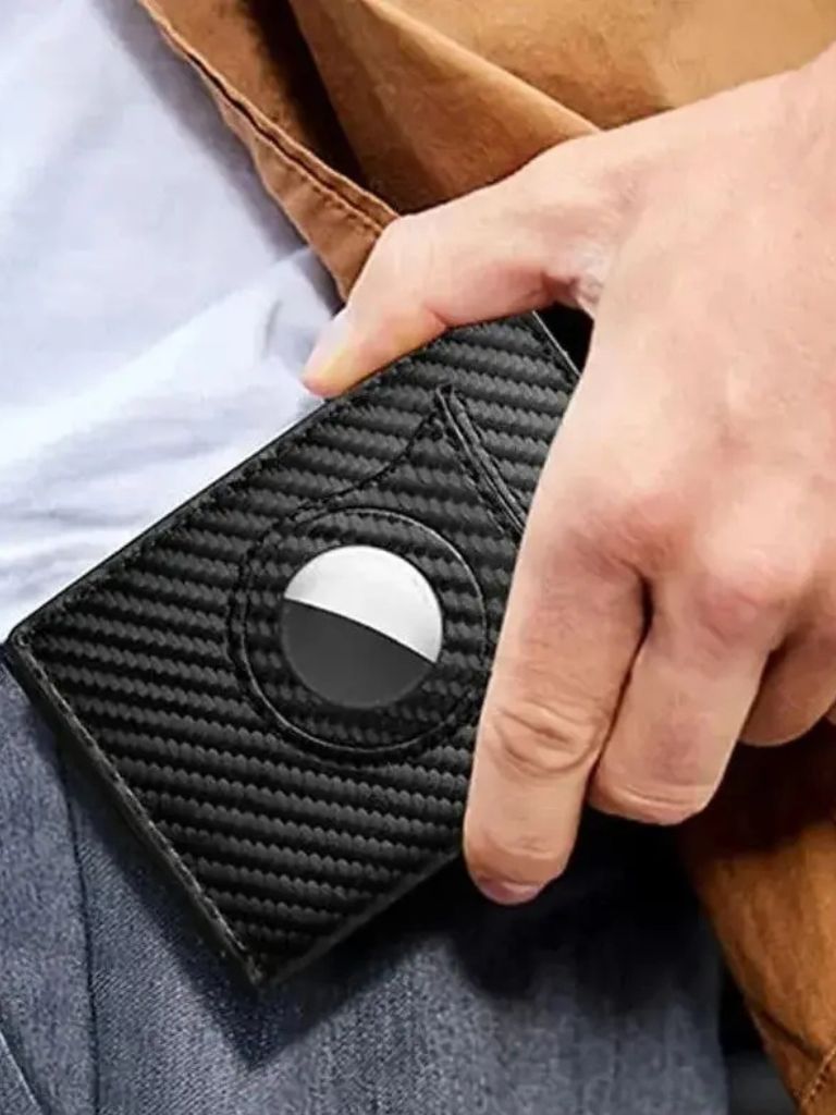Carbon Fiber Portemonnee met Air Tag Houder RFID Blokkering