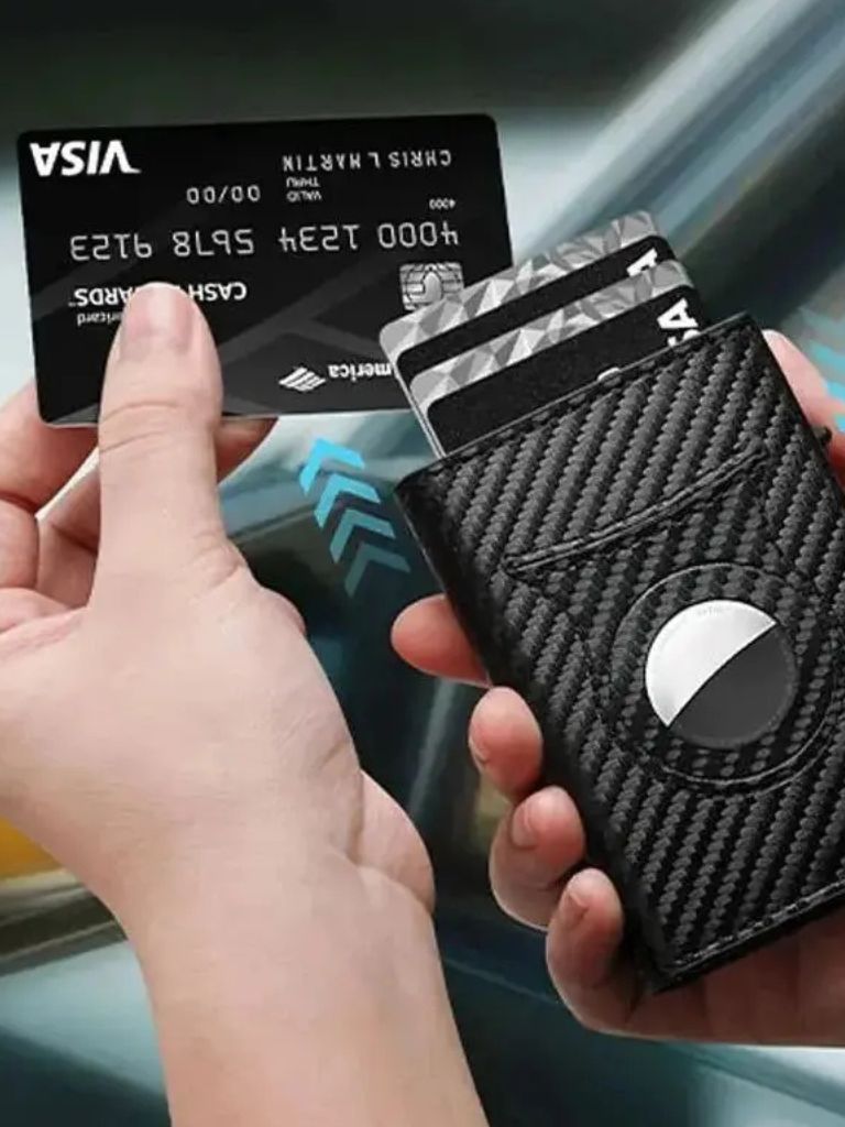 Carbon Fiber Portemonnee met Air Tag Houder RFID Blokkering