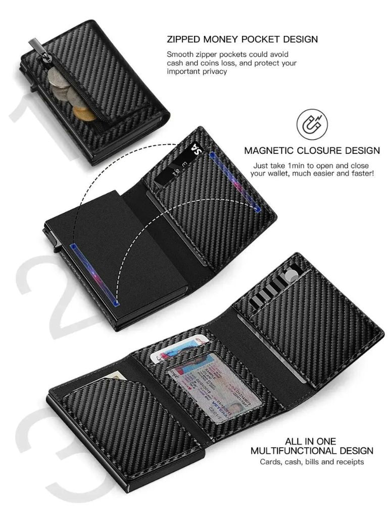 Carbon Fiber Portemonnee met Air Tag Houder RFID Blokkering