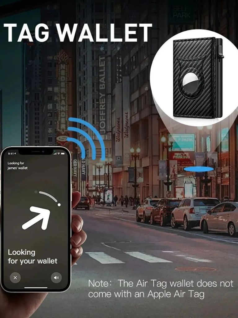 Carbon Fiber Portemonnee met Air Tag Houder RFID Blokkering