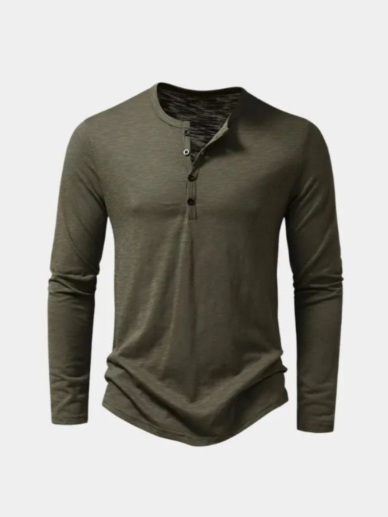 Henley Hals Lange Mouw T-Shirt