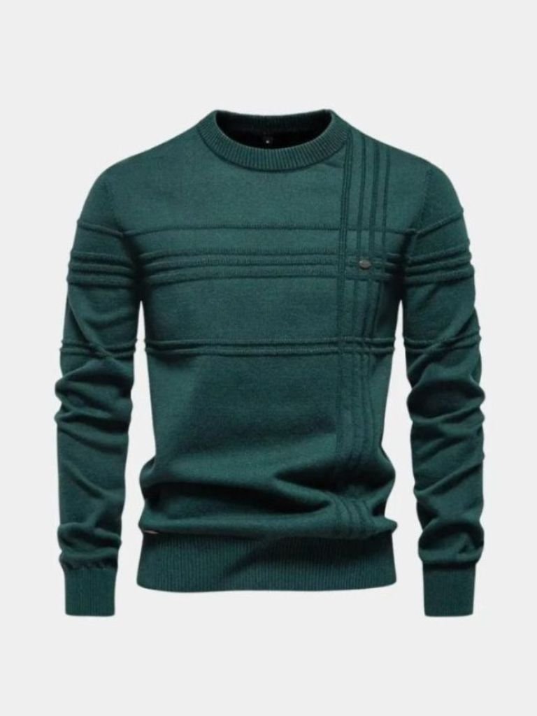 Katoenen Gebreide Gestreepte Crew Neck Pullover Trui