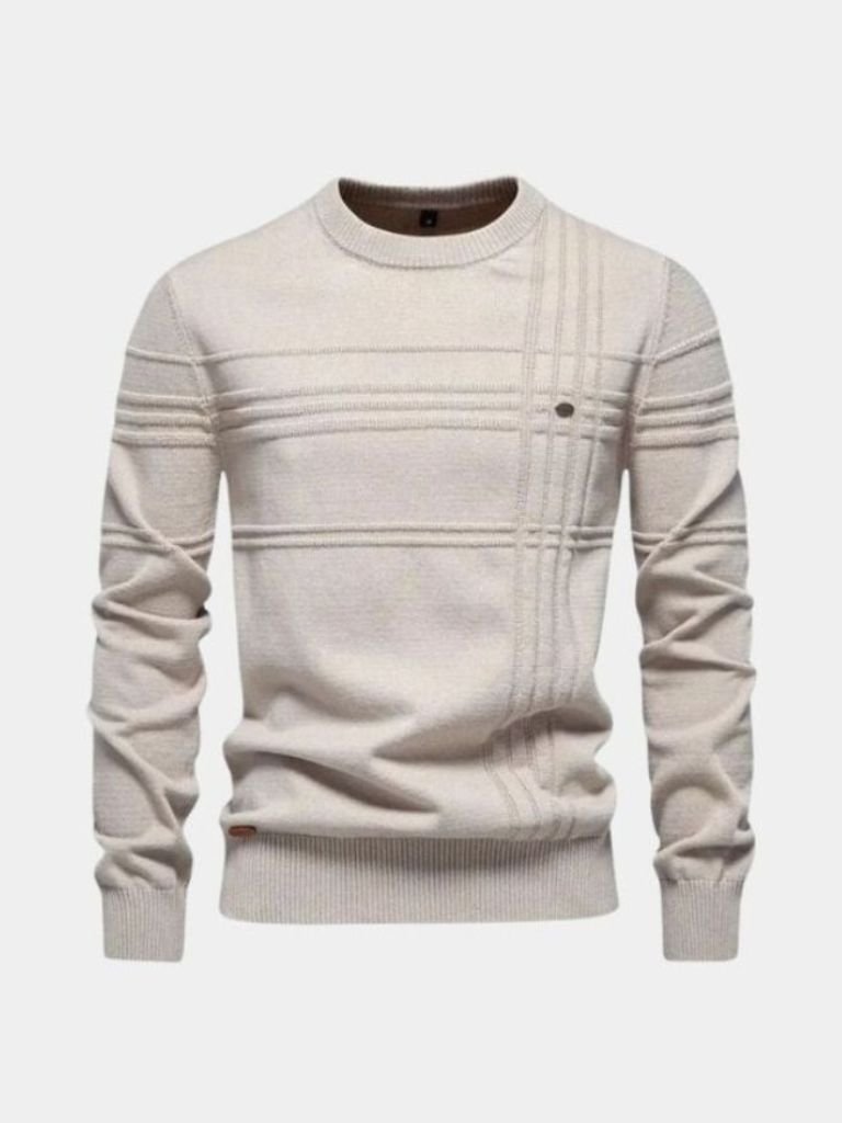 Katoenen Gebreide Gestreepte Crew Neck Pullover Trui