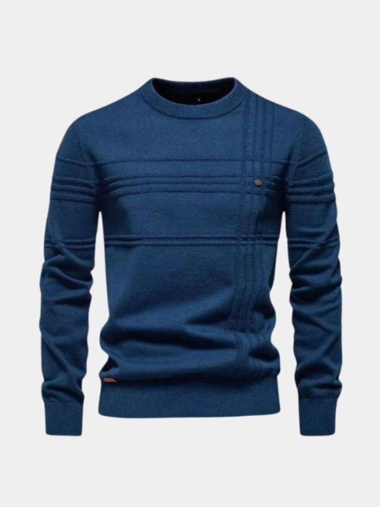 Katoenen Gebreide Gestreepte Crew Neck Pullover Trui