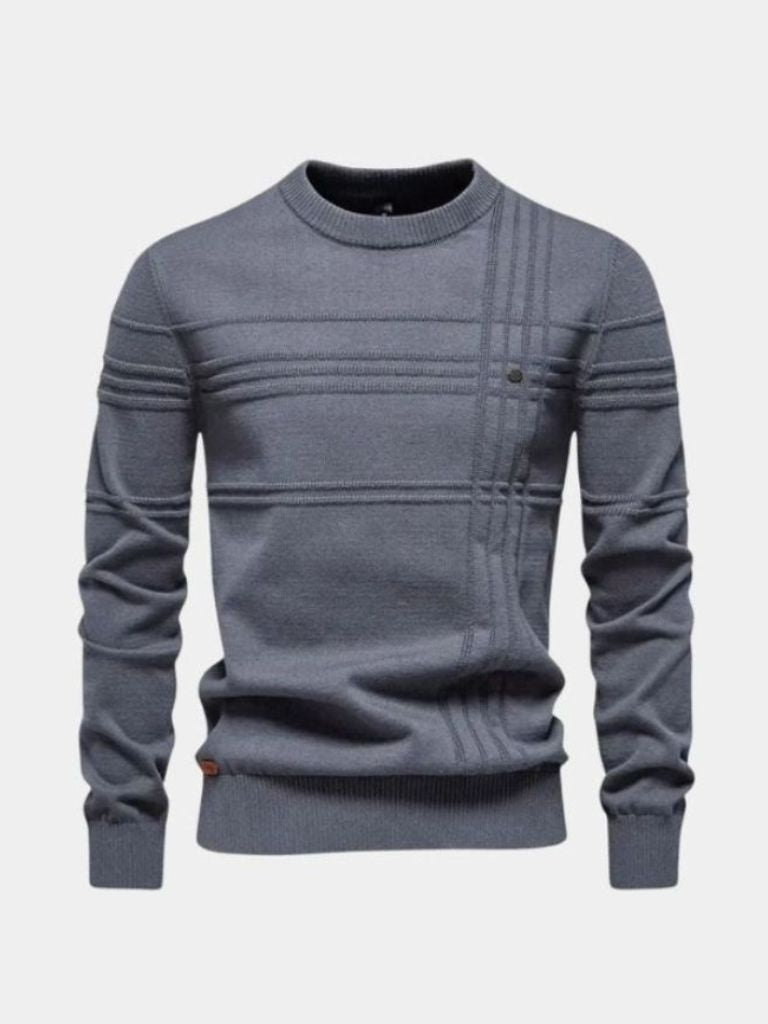 Katoenen Gebreide Gestreepte Crew Neck Pullover Trui