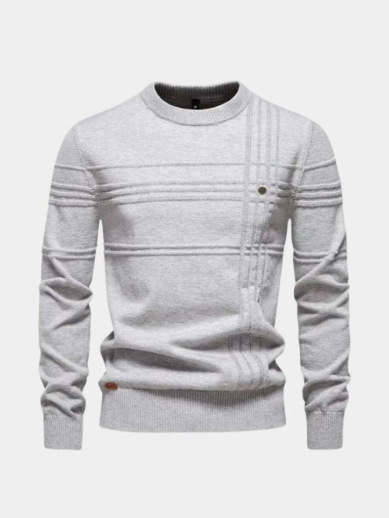 Katoenen Gebreide Gestreepte Crew Neck Pullover Trui