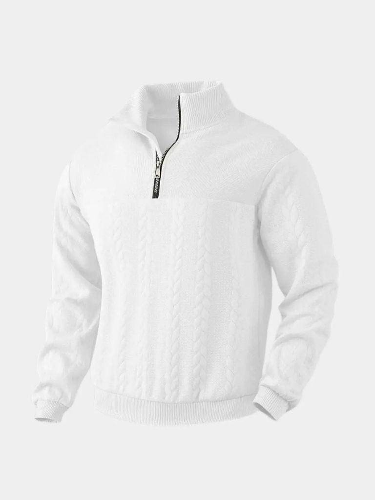 Essentiële Henley Hoge Kraag Kwart Rits Pullover