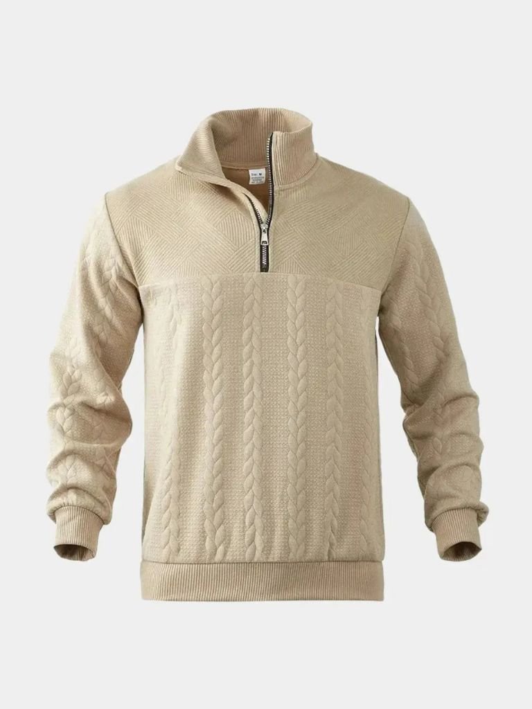 Essentiële Henley Hoge Kraag Kwart Rits Pullover