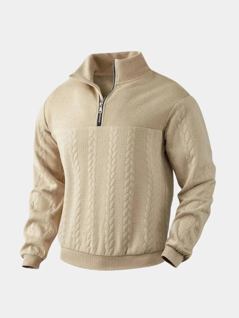 Essentiële Henley Hoge Kraag Kwart Rits Pullover