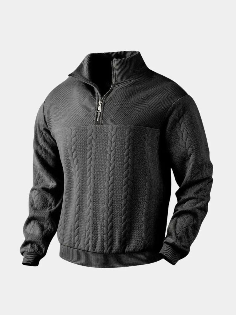 Essentiële Henley Hoge Kraag Kwart Rits Pullover