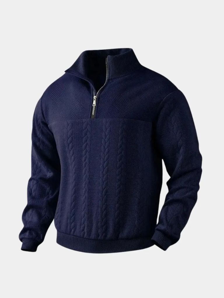 Essentiële Henley Hoge Kraag Kwart Rits Pullover