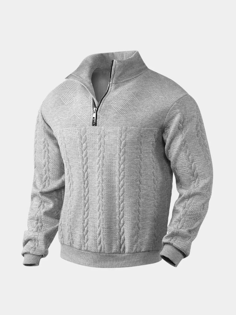 Essentiële Henley Hoge Kraag Kwart Rits Pullover