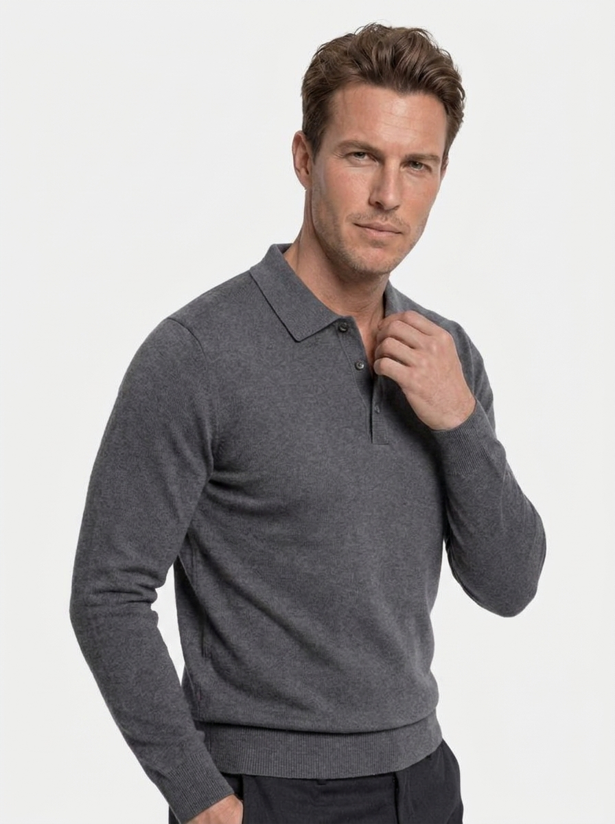Wollen Gebreide Knop Polo Pullover
